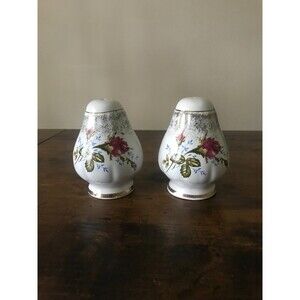 Vintage Porcelain Rose Flower Salt and Pepper Shackers